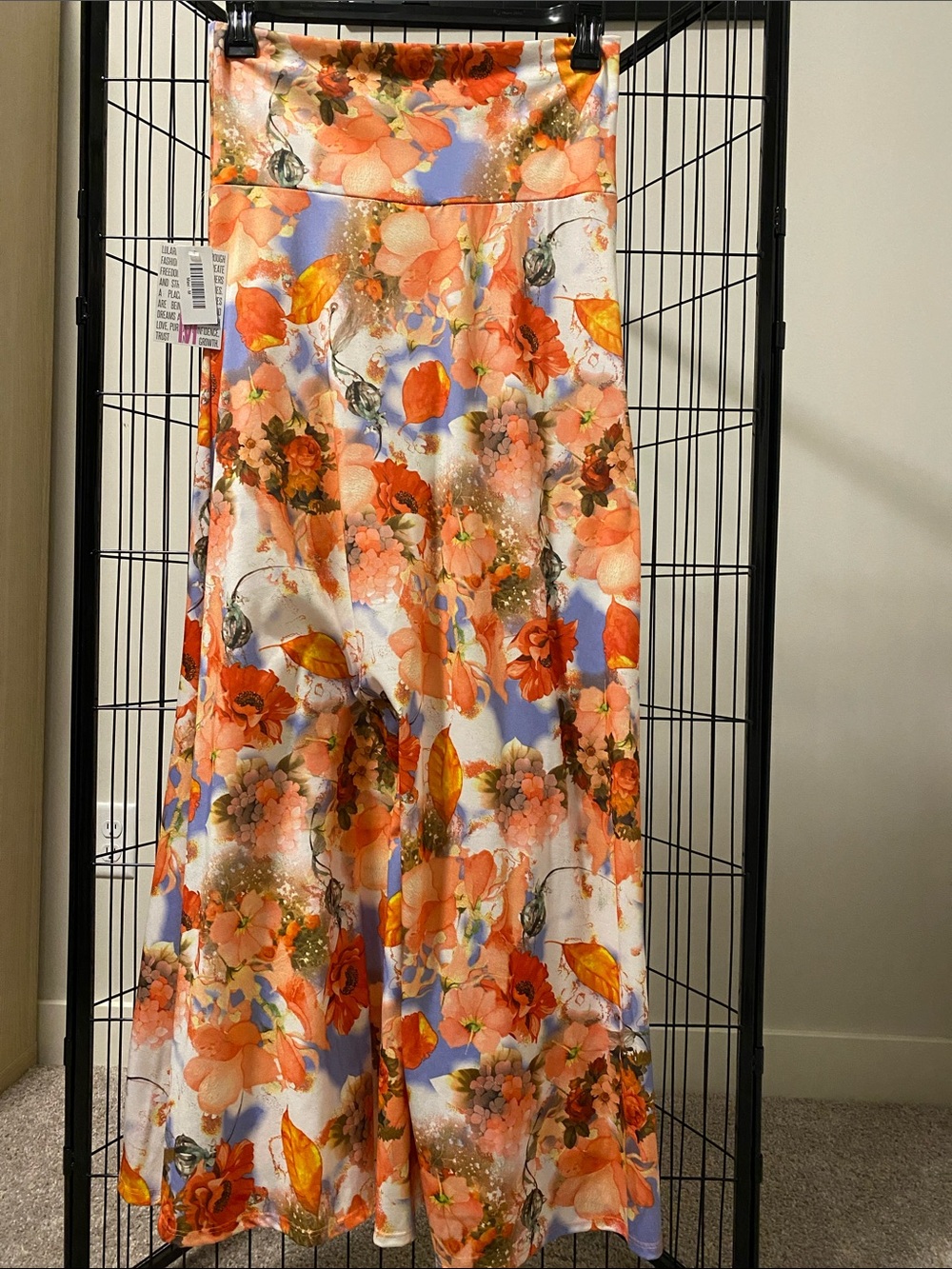 LuLaRoe Orange Floral Maxi Skirt with Cream and Blue Accents